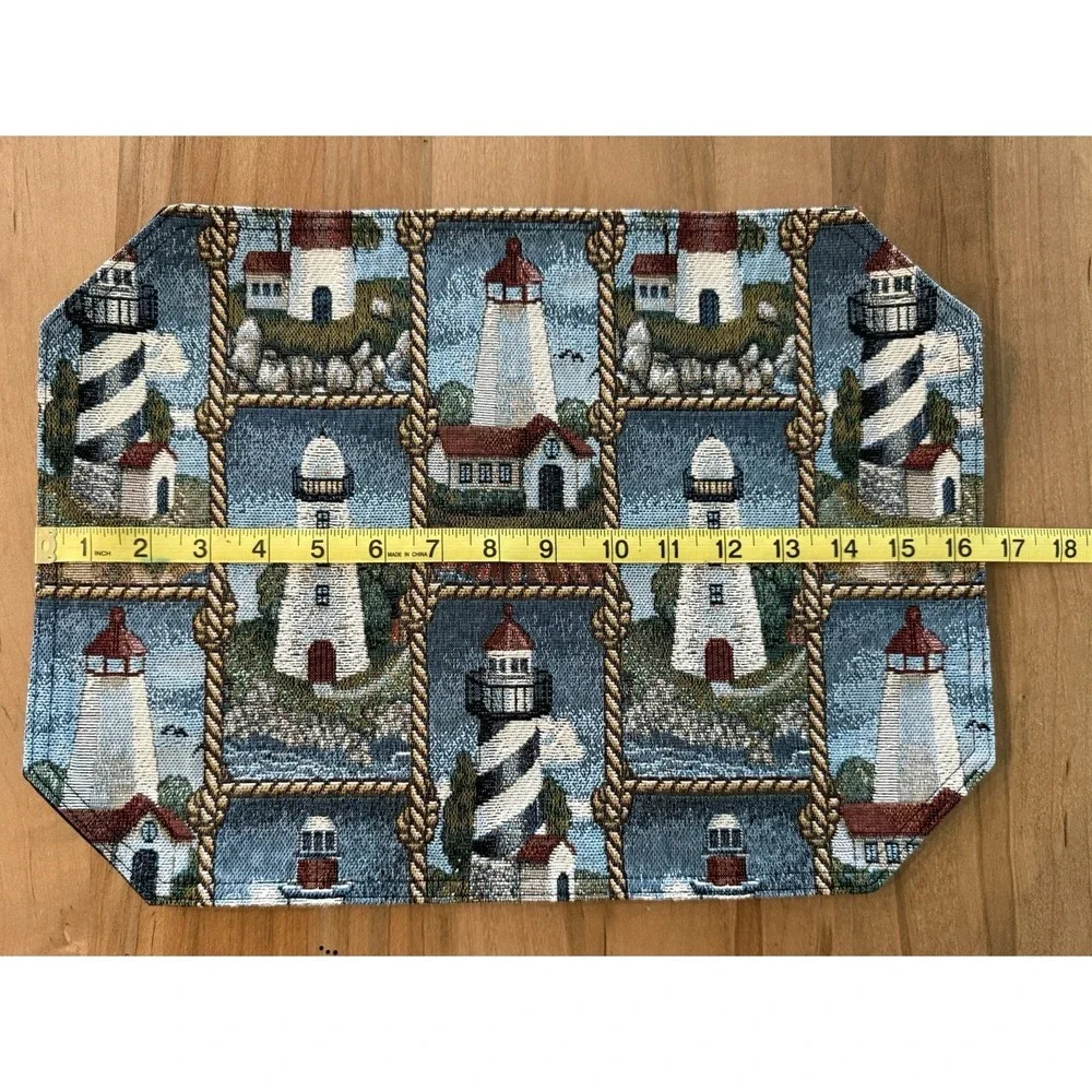 6‎ Vintage Tapestry Lighthouse Nautical Placemats Ocean Beach Theme Preowned